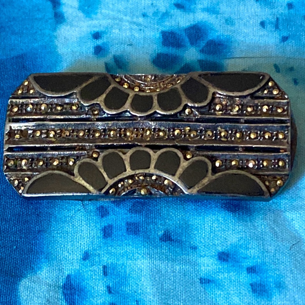 Vintage Art Deco Sterling Enamel Brooch With Marcasites